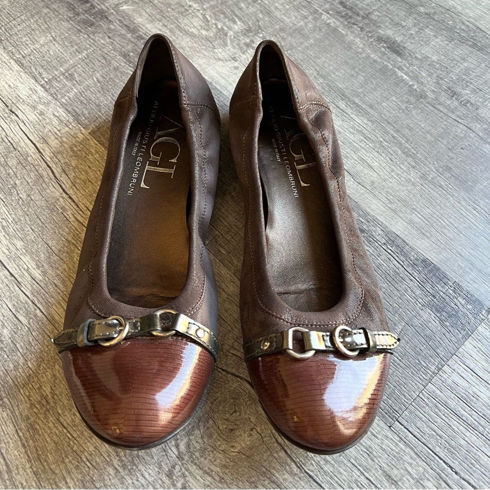 AGL Leather Flats Cap Toe Italian Designer Comfort Classic Ballet Size 41